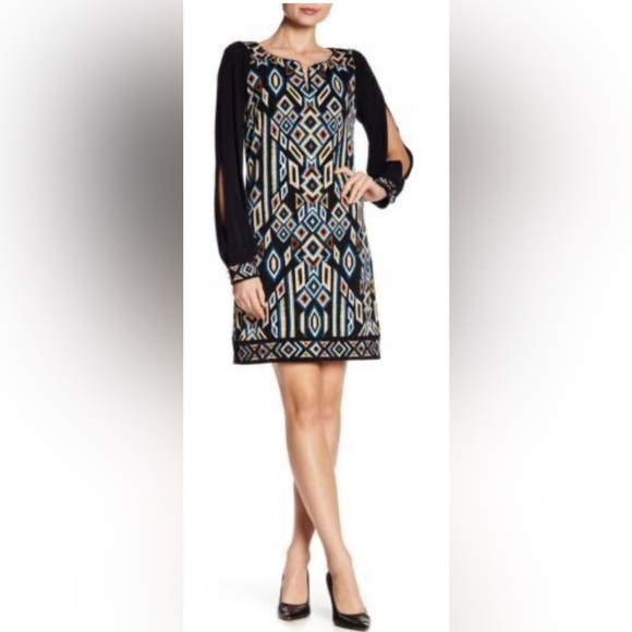 Laundry by Shelli Segal Shift Dress Split Neck open sleeve  Geometric.pa… - Picture 1 of 8